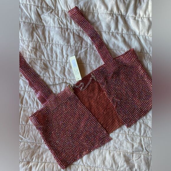 rectangular short top with red straps and crystals, new - Picture 3 of 7